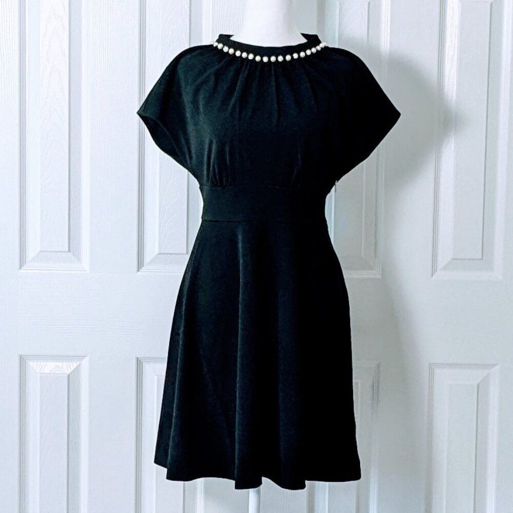 KATE SPADE Women's Elegant Cap Sleeve Rhinestone Pearl Dress  Size 4  Black